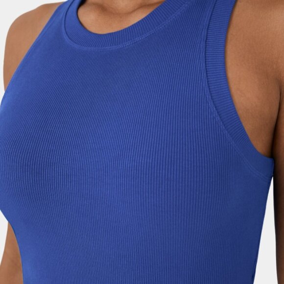 NWT HALARA Ribbed Knit Sleeveless racerback cutout curved hem mini dress. - Picture 3 of 6